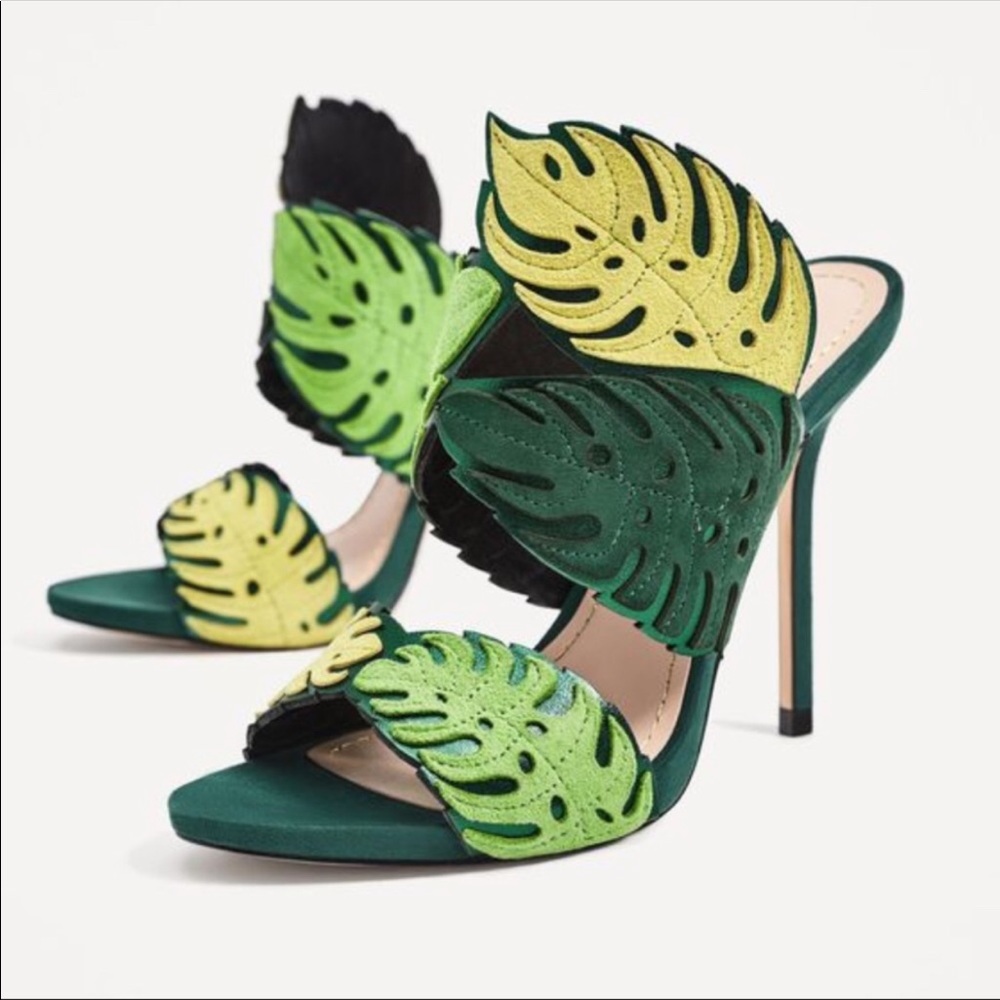 NWT Zara Wrap Around Leather Leaf Heels Size 39